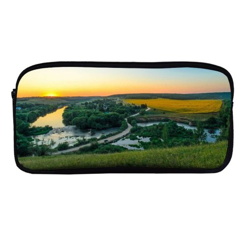 yanfind Pencil Case YHO River Countryside Landscape Sunset Horizon Trees Grass Farmland Zipper Pens Pouch Bag for Student Office School