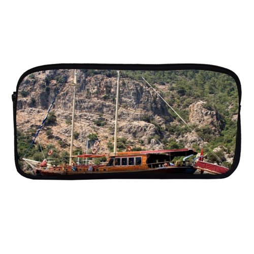 yanfind Pencil Case YHO Vehicle Ship Cliff Sea Bay Watercraft Sailboat Charter Transportation Marmaris Schooner Yacht Zipper Pens Pouch Bag for Student Office School