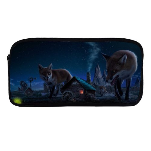 yanfind Pencil Case YHO Carles Marsal Fantasy Witch Fox Wild Starry Sky  Night Time Digital Zipper Pens Pouch Bag for Student Office School