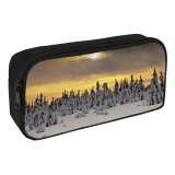 yanfind Pencil Case YHO Snowy Trees Landscape Winter Sunset Snow Covered  Rays Cloudy Sky Zipper Pens Pouch Bag for Student Office School