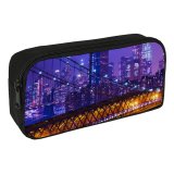 yanfind Pencil Case YHO Zac Ong York City Night Cityscape Purple City Lights Suspension  Buildings Zipper Pens Pouch Bag for Student Office School