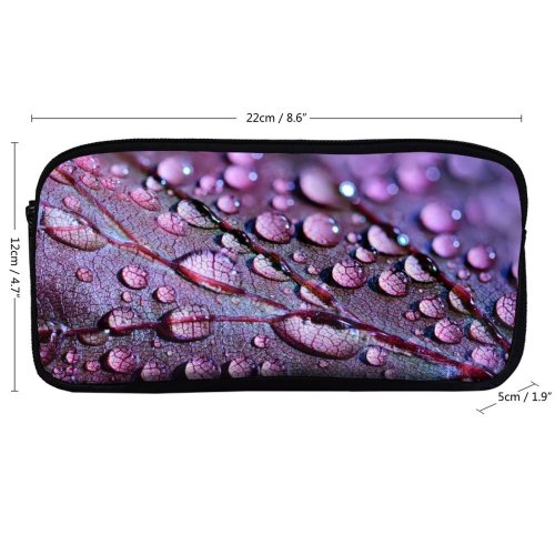 yanfind Pencil Case YHO Purple Leaf Dew Drops Macro Droplets Zipper Pens Pouch Bag for Student Office School