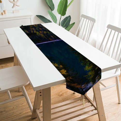 Yanfind Table Runner Francesco Ungaro Lake Forest Wilderness Pine Trees Evening Everyday Dining Wedding Party Holiday Home Decor