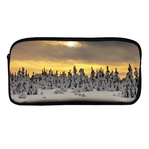 yanfind Pencil Case YHO Snowy Trees Landscape Winter Sunset Snow Covered  Rays Cloudy Sky Zipper Pens Pouch Bag for Student Office School