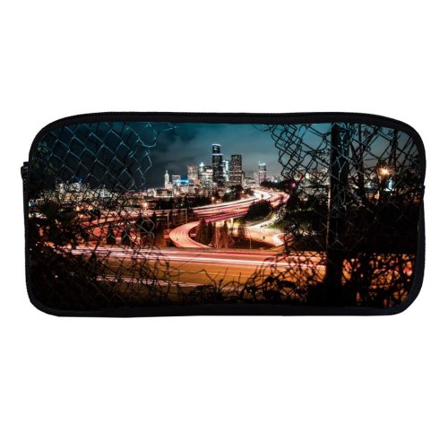 yanfind Pencil Case YHO Sonny Mauricio Seattle City Cityscape City Lights Fence Night Time Light Trails Zipper Pens Pouch Bag for Student Office School