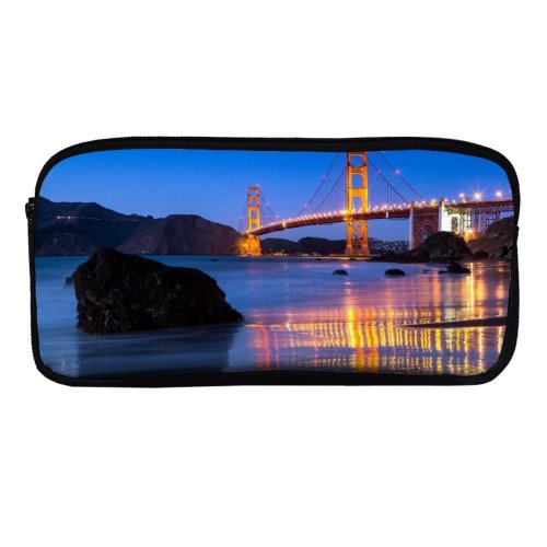 yanfind Pencil Case YHO Romain Guy Golden Gate  Reflection Night Lights Sky Clear Sky Landscape Zipper Pens Pouch Bag for Student Office School