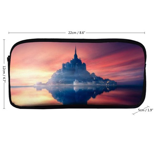 yanfind Pencil Case YHO Grafixart Mont SaintMichel Sunset  Dawn Reflection Normandy France Zipper Pens Pouch Bag for Student Office School