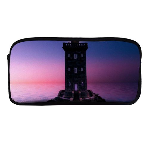 yanfind Pencil Case YHO Sagar Subbaiah Lighthouse  Sunset Evening Zipper Pens Pouch Bag for Student Office School