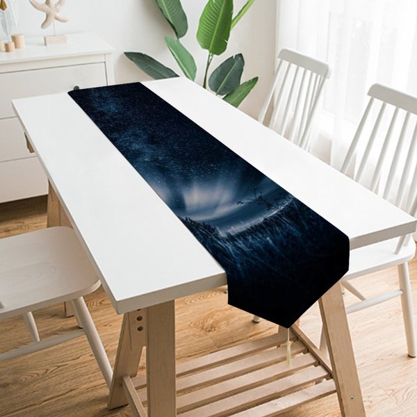 Yanfind Table Runner Grafixart Black Dark Starry Sky Northern Lights Dark Night Landscape Everyday Dining Wedding Party Holiday Home Decor