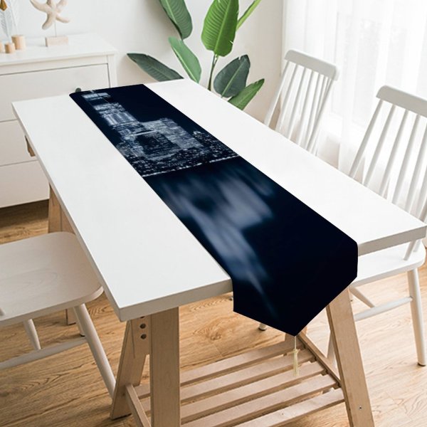 Yanfind Table Runner GoMustang Black Dark York City Night Cityscape City Lights Reflections Dark Everyday Dining Wedding Party Holiday Home Decor