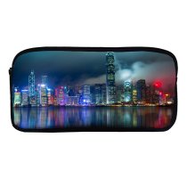 yanfind Pencil Case YHO Serey Kim Hong Kong City Reflection Skyscrapers  Architecture Cityscape Night Lights Zipper Pens Pouch Bag for Student Office School