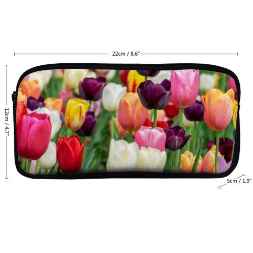 yanfind Pencil Case YHO Flowers Tulip Flowers Multicolor Colorful Tulips Field Purple Beautiful Flower Garden Zipper Pens Pouch Bag for Student Office School