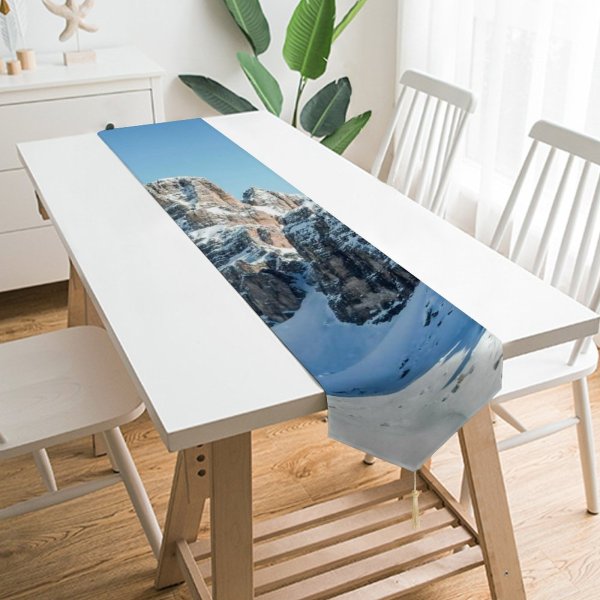 Yanfind Table Runner Matteo Catanese Dolomites Clear Sky Mountain Range Sunny Winter Snow Covered Mountains Everyday Dining Wedding Party Holiday Home Decor