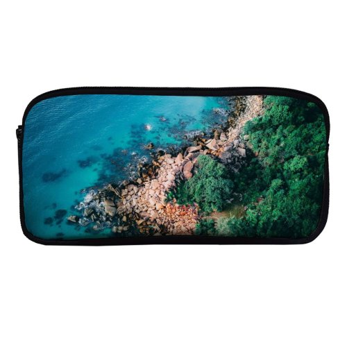 yanfind Pencil Case YHO Pok Rie Seashore Coastline Rocks Trees Ocean Aerial Birds  Scenery Landscape Zipper Pens Pouch Bag for Student Office School