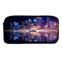 yanfind Pencil Case YHO Pang Yuhao City Singapore Skyscrapers  Architecture Reflection Symmetrical Cityscape Nighttime City Zipper Pens Pouch Bag for Student Office School