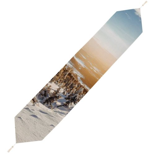 Yanfind Table Runner Winter Landscape Pine Trees Frosted Trees Sunny Snow Everyday Dining Wedding Party Holiday Home Decor