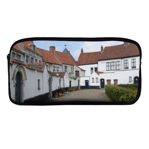 yanfind Pencil Case YHO Village Building Neighbourhood Town Cobblestone Street Belgium Almshouse Home Medieval Area Property Zipper Pens Pouch Bag for Student Office School