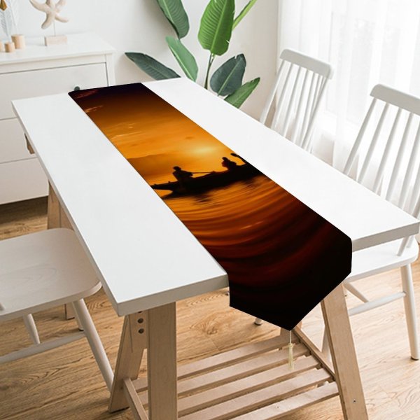 Yanfind Table Runner Sunset Boat Silhouette Dusk Everyday Dining Wedding Party Holiday Home Decor
