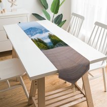 Yanfind Table Runner Viktor Wooden Bridge Banff National Park Trees Mountain Peak Cloudy Sky Landscape Everyday Dining Wedding Party Holiday Home Decor