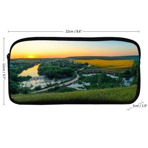 yanfind Pencil Case YHO River Countryside Landscape Sunset Horizon Trees Grass Farmland Zipper Pens Pouch Bag for Student Office School