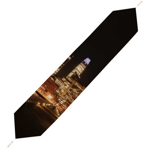 Yanfind Table Runner Black Dark San Francisco City Cityscape Night Time City Lights Skyscrapers Waterfront Everyday Dining Wedding Party Holiday Home Decor