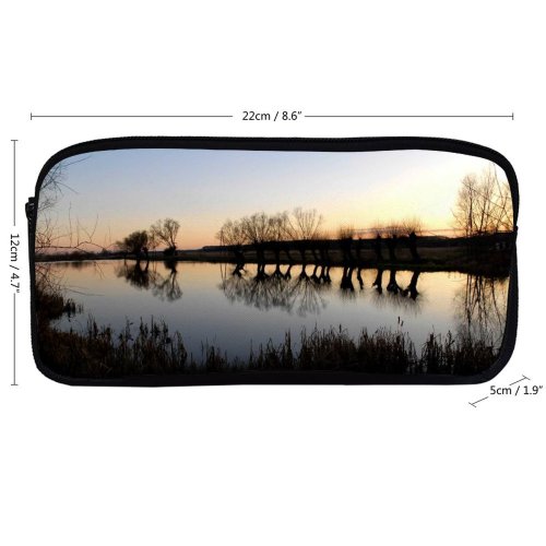 yanfind Pencil Case YHO Waterway Lake Landscape Sunset Reflection Sky Tree  Tree Natural River Bank Zipper Pens Pouch Bag for Student Office School