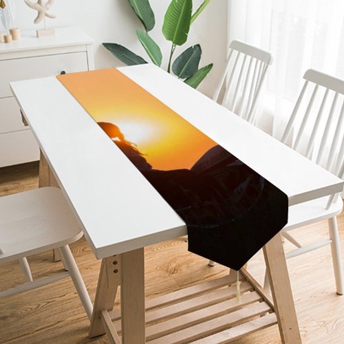 Yanfind Table Runner Sunset Motorcycle Silhouette Golden Hour Everyday Dining Wedding Party Holiday Home Decor