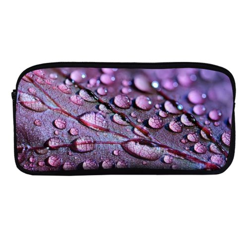 yanfind Pencil Case YHO Purple Leaf Dew Drops Macro Droplets Zipper Pens Pouch Bag for Student Office School