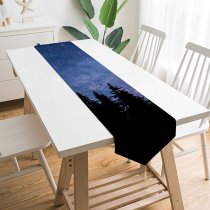 Yanfind Table Runner Night Starry Sky Forest Silhouette Astronomy Cosmos Everyday Dining Wedding Party Holiday Home Decor