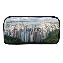 yanfind Pencil Case YHO Hong Kong City Victoria Peak Cityscape Daytime Aerial Skyscrapers Clouds Harbor Zipper Pens Pouch Bag for Student Office School