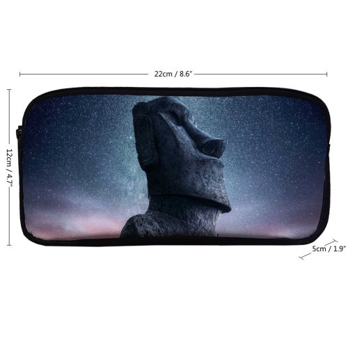yanfind Pencil Case YHO Grafixart Moai Statue Easter Island Ancient Architecture Starry Sky Sunset Dawn Heritage Zipper Pens Pouch Bag for Student Office School