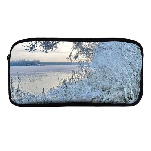 yanfind Pencil Case YHO Winter Frozen Winter Natural Shore Landscape   Branch Snow Tree Frost Zipper Pens Pouch Bag for Student Office School