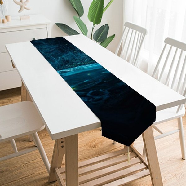 Yanfind Table Runner Grafixart Forest River Night Dark Magical Crescent Moon Fairies Everyday Dining Wedding Party Holiday Home Decor