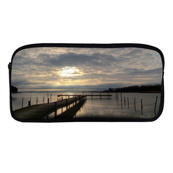 yanfind Pencil Case YHO Winter HDR Horizon Lake Natural  Cloud Landscape Sea Sky Reflection Dock Zipper Pens Pouch Bag for Student Office School