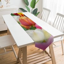 Yanfind Table Runner Flowers Tulip Flowers Multicolor Colorful Tulips Field Purple Beautiful Flower Garden Everyday Dining Wedding Party Holiday Home Decor