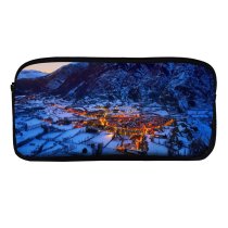 yanfind Pencil Case YHO Spanish Village Benasque Town Winter Pyrenees Mountains Night Snow Covered Zipper Pens Pouch Bag for Student Office School