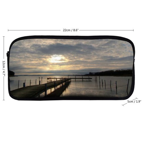 yanfind Pencil Case YHO Winter HDR Horizon Lake Natural  Cloud Landscape Sea Sky Reflection Dock Zipper Pens Pouch Bag for Student Office School
