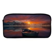 yanfind Pencil Case YHO Hmetosche Sunset Boat Lake Reflections Dawn Mountains Fog Trees Zipper Pens Pouch Bag for Student Office School