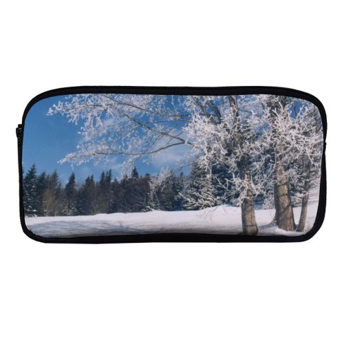 yanfind Pencil Case YHO Winter Landscape Sky Tree Branch Frost Winter Natural Freezing Atmospheric Snow Zipper Pens Pouch Bag for Student Office School
