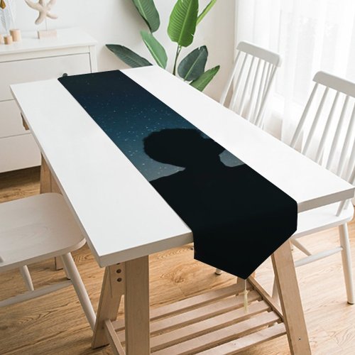 Yanfind Table Runner Backlit Luna Evening Silhouette Sky Dark Exploration Alone Night Starry Moon Stars Everyday Dining Wedding Party Holiday Home Decor