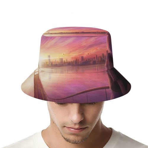 yanfind Adult Fisherman's Hat RicoDZ Fantasy Girl Dream Sunrise Artwork Cityscape Bridge Girly Fishing Fisherman Cap Travel Beach Sun protection