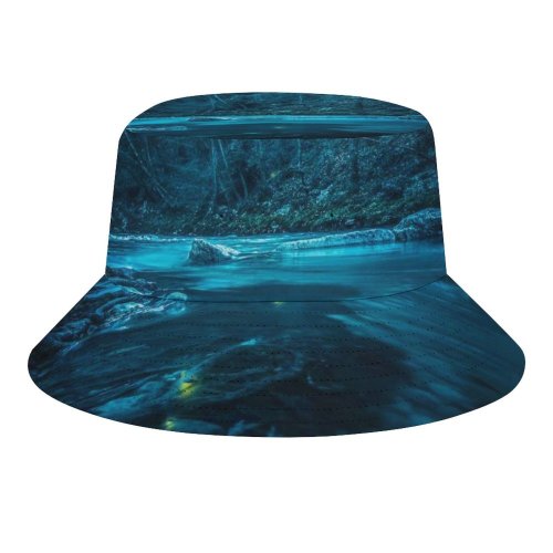 yanfind Adult Fisherman's Hat Grafixart Forest River Night Dark Magical Crescent Moon Fairies Fishing Fisherman Cap Travel Beach Sun protection