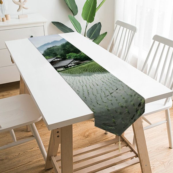 Yanfind Table Runner Ancient Old Rural Countryside Abies Plant Creative Farming Rice Pictures Grassland Everyday Dining Wedding Party Holiday Home Decor