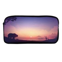 yanfind Pencil Case YHO Coyle Sunrise Landscape Scenery Gradient  Deer Early Morning Zipper Pens Pouch Bag for Student Office School
