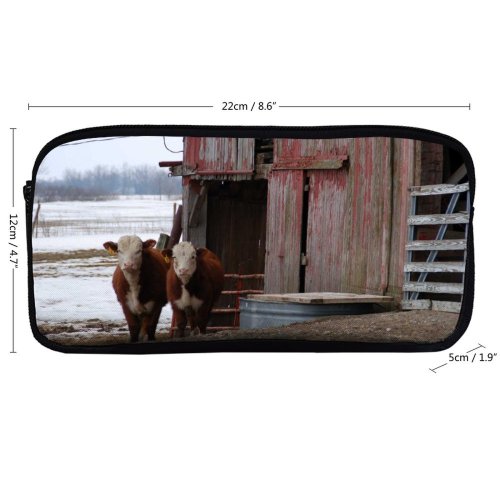 yanfind Pencil Case YHO Rural Barn Farm Bovine Fence Barn Wood Winter Area Cow Snout Calf Zipper Pens Pouch Bag for Student Office School