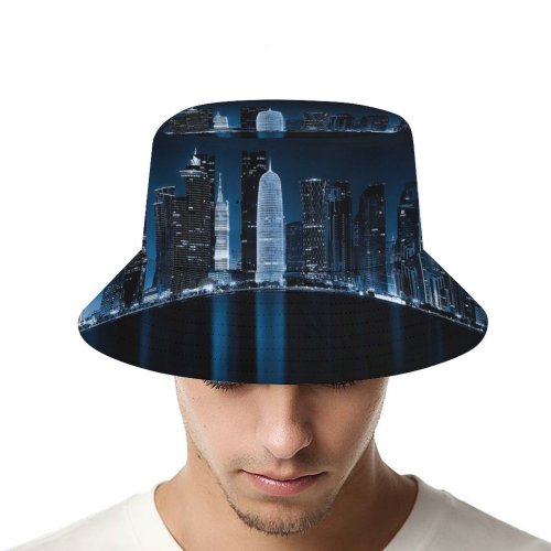 yanfind Adult Fisherman's Hat GoMustang Black Dark Doha Qatar Night Cityscape City Lights Reflections Dark Fishing Fisherman Cap Travel Beach Sun protection