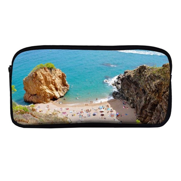 yanfind Pencil Case YHO Boating Branding Coast Sand Vacation Coastline Landscape Travel Crowd Leisure Island Beach Zipper Pens Pouch Bag for Student Office School