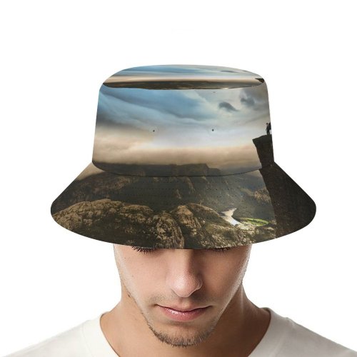 yanfind Adult Fisherman's Hat Robin Kamp Pulpit Rock Preikestolen Cliff Norway Cloudy Sky Mountains Landscape Stormy Fishing Fisherman Cap Travel Beach Sun protection