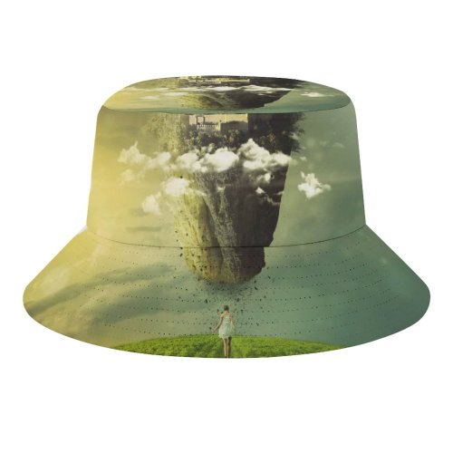 yanfind Adult Fisherman's Hat Comfreak Fantasy Sun Moon Girl Clouds Mystic Landscape Dream Castle Sky Fishing Fisherman Cap Travel Beach Sun protection