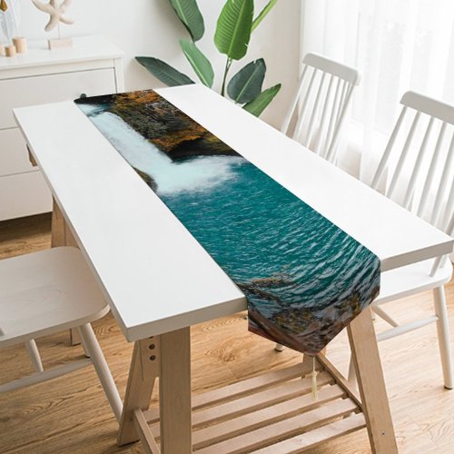 Yanfind Table Runner Beautiful Time Flowing Forest Season Lapse Wood Landscape Waterfalls Splash Mossy Travel Everyday Dining Wedding Party Holiday Home Decor